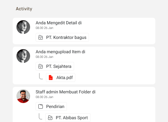 Preview riwayat aktivitas untuk audit layanan notaris